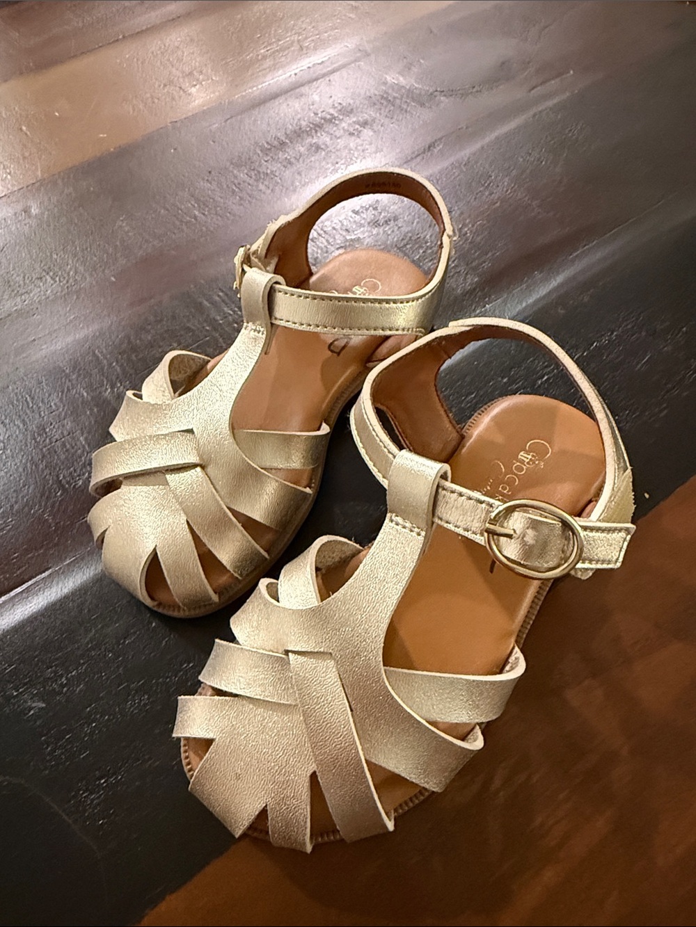 Toddler Girl Gold Strappy Velcro Sandals